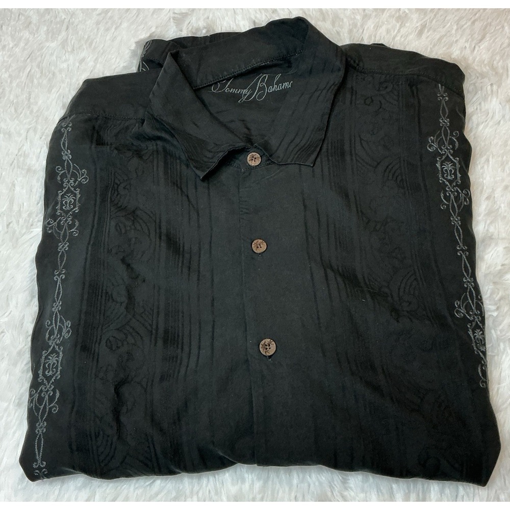 Tommy Bahama Men's 100% Silk 2xl Short Sleeve Button Down Shirt Embroidered